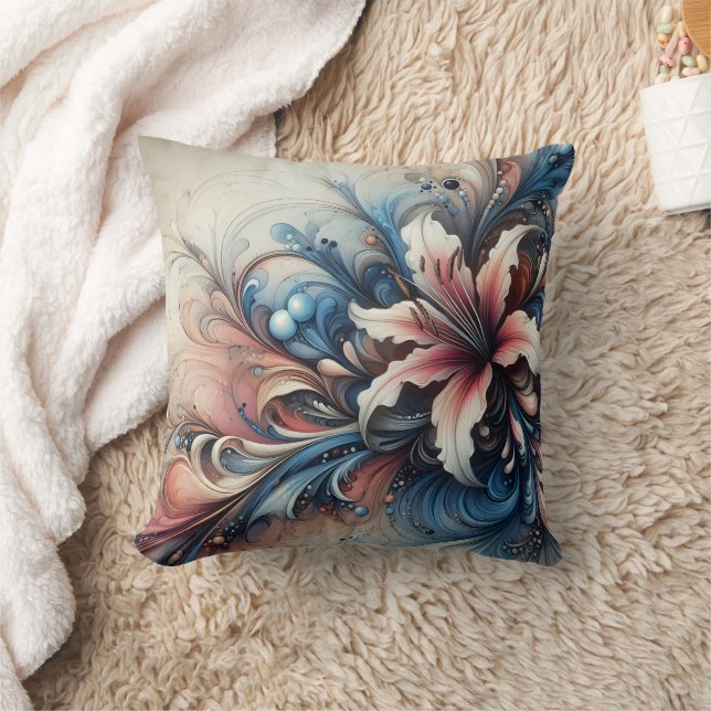 Farbenfrohe Blumenmotive mit wirbelnden Mustern Kissen (Decke)