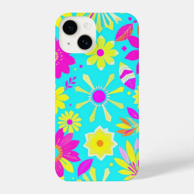 Farbenfrohe Blumenmuster Blüten Telefongehäuse iPhone 14 Hülle (Rückseite)