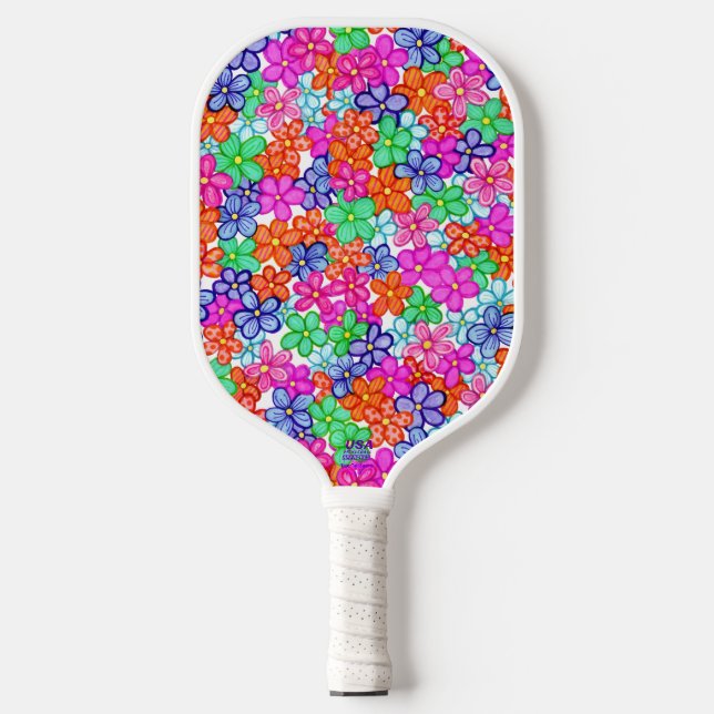 Farbenfrohe Blumenmuster für mehrfarbige Blume Pickleball Schläger (Vorderseite)