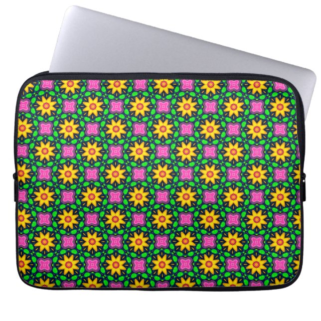 Farbenfrohe Blumenmuster Laptopschutzhülle (Vorderseite)
