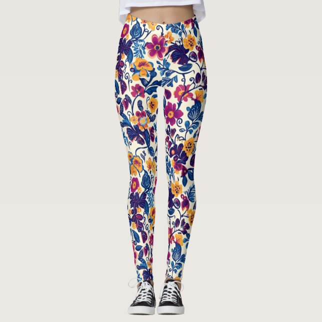 Farbenfrohe Blumenmuster Leggings (Vorderseite)