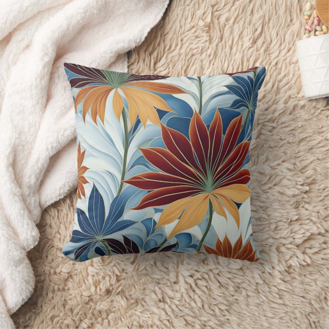 Farbenfrohe Blumenmuster mit Blätter und Blüten Kissen (Decke)