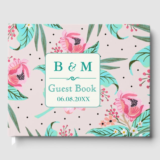 Farbenfrohe Blumenmuster Personalisiertes Gästebuc Gästebuch (Vorderseite)