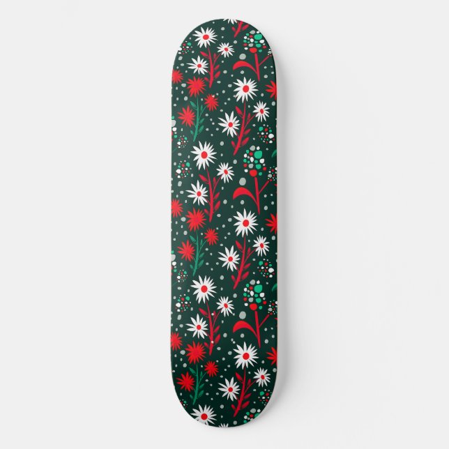 Farbenfrohe Blumenmuster Skateboard (Vorderseite)