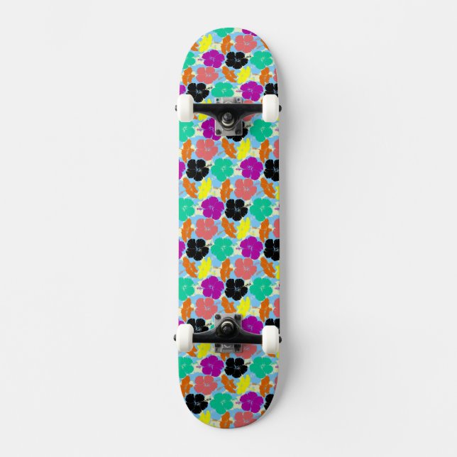 Farbenfrohe Blumenmusterdesign Skateboard (Vorderseite)