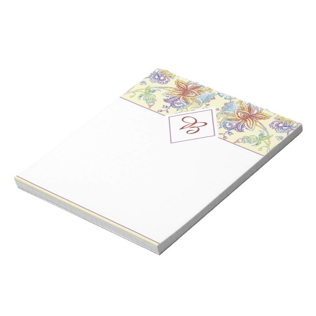 Farbenfrohe Blumenpaisley Notizblock (Rotiert)