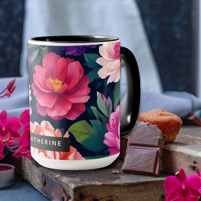 Farbenfrohe Blumenpeony Lebhafte Blume Name Tasse (Von Creator hochgeladen)