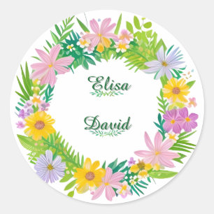 Farbenfrohe Blumenrege Runder Aufkleber