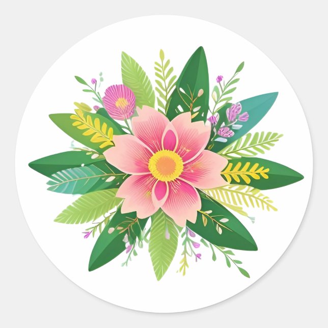 Farbenfrohe Blumenrege Runder Aufkleber (Vorderseite)