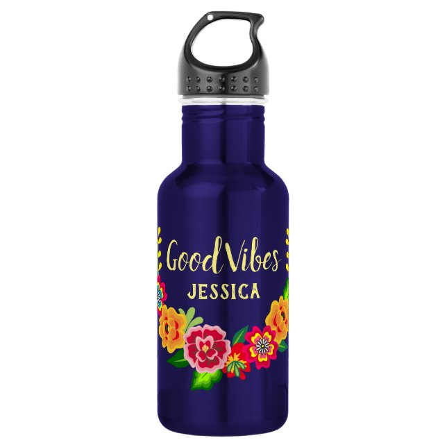 Farbenfrohe Blumenreste Moderne gute Farben Edelstahlflasche (Vorderseite)