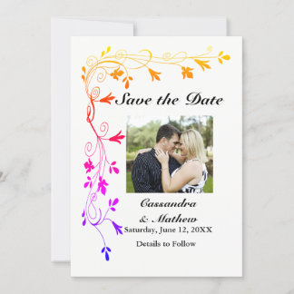 Farbenfrohe Blumenrinder mit Foto Rett Date Card Save The Date
