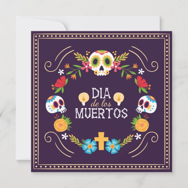 Farbenfrohe Blumenschädel Dia de Muertos | Einladu Einladung (Vorderseite)