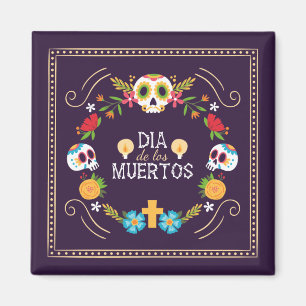 Farbenfrohe Blumenschädel Dia de Muertos   Magnet