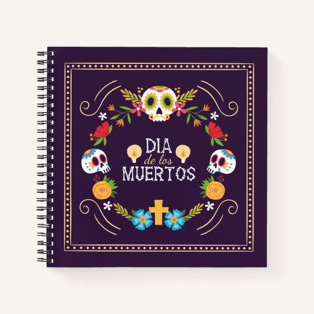 Farbenfrohe Blumenschädel Dia de Muertos | Notizbu Notizbuch (Vorderseite)