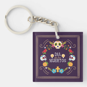 Farbenfrohe Blumenschädel Dia de Muertos   Schlüss Schlüsselanhänger