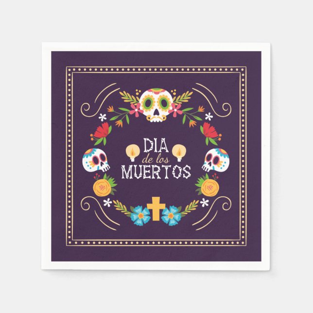 Farbenfrohe Blumenschädel Dia de Muertos | Serviet Serviette (Vorderseite)