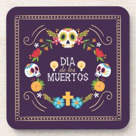 Farbenfrohe Blumenschädel Dia de Muertos | Unterse Getränkeuntersetzer