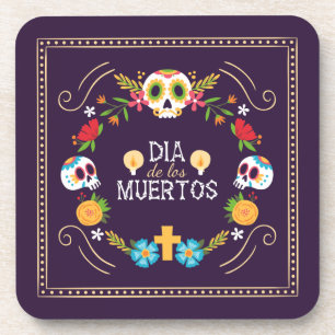 Farbenfrohe Blumenschädel Dia de Muertos   Unterse Getränkeuntersetzer