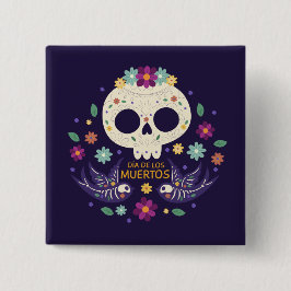 Farbenfrohe Blumenschäume Dia de Muertos | Button