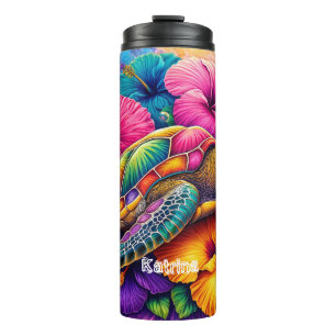 Farbenfrohe Blumenschildkröte Thermosbecher