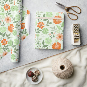 Farbenfrohe Blumenschrift - Rolle des grünen Karto Geschenkpapier