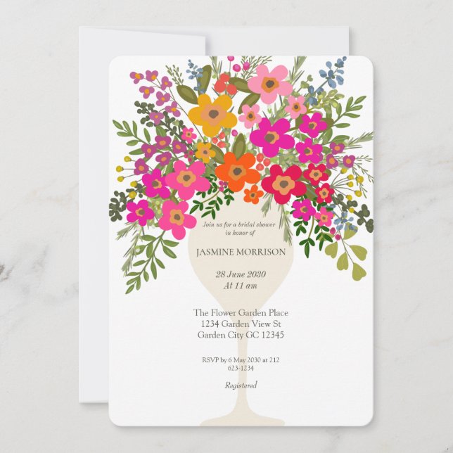 Farbenfrohe Blumenweine Brautparty Einladung (Vorderseite)