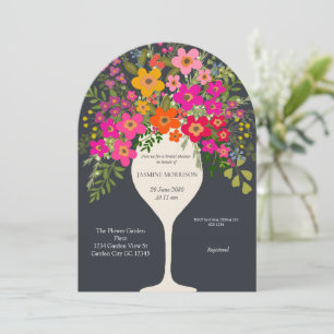 Farbenfrohe Blumenweine Brautparty Einladung