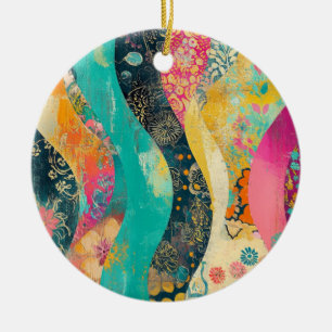 Farbenfrohe Blumenwelle Keramik Ornament