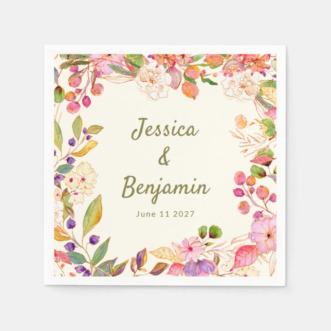 Farbenfrohe Blumenzwiebelflora Individuelle Name Serviette (Vorderseite)