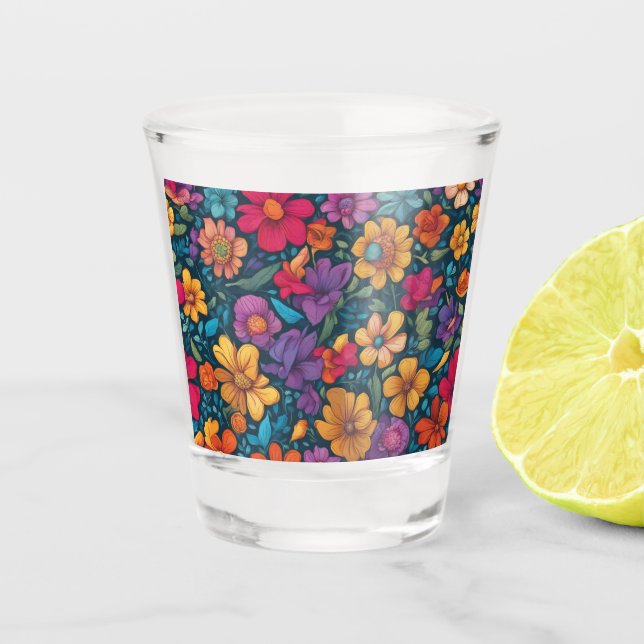 Farbenfrohe Blüte Abstrakt #777 Schnapsglas (Vorderseite)
