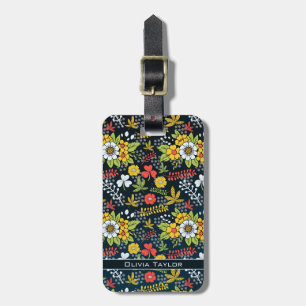 Farbenfrohe Blüte Blumenmuster personalisierter Na Gepäckanhänger