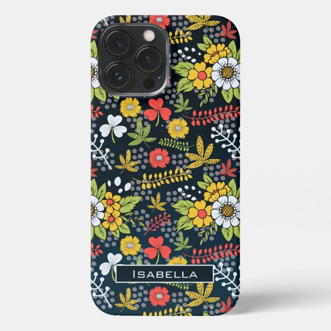 Farbenfrohe Blüte Blumenmuster personalisierter Na iPhone 13 Pro Max Hülle (Rückseite)