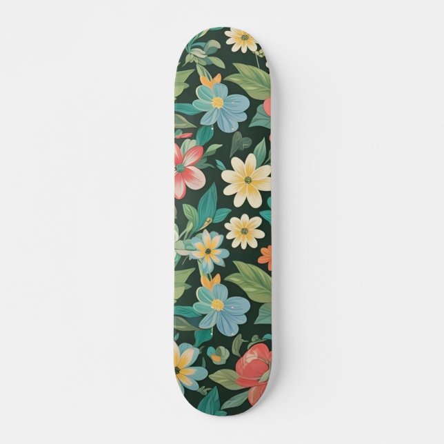 Farbenfrohe Blüte/Frühling Skateboard (Vorne)