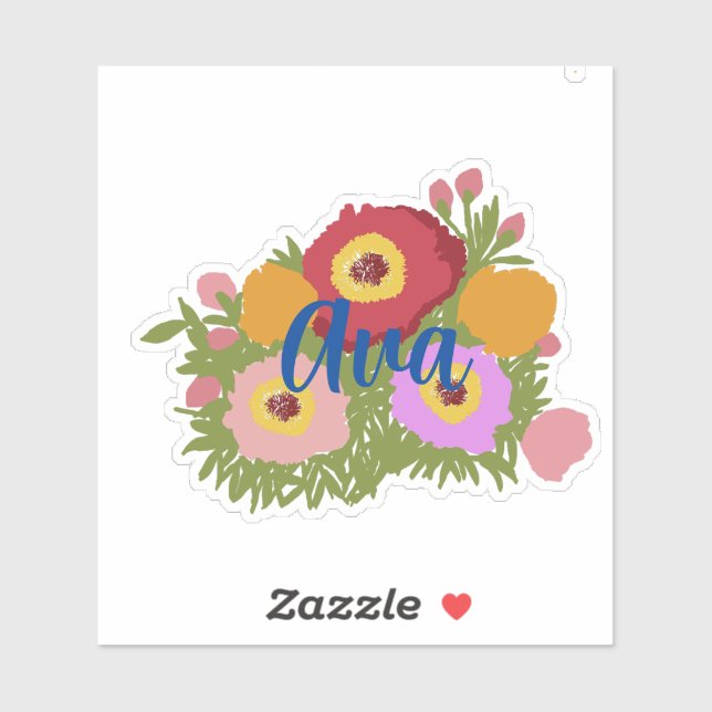 Farbenfrohe Blüte mit Individuelle Name Aufkleber (Blatt)