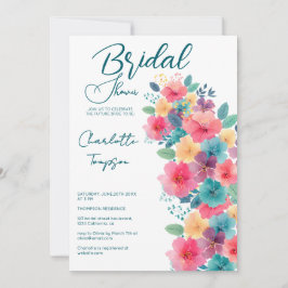 Farbenfrohe Blüten Bridal Bash Einladung