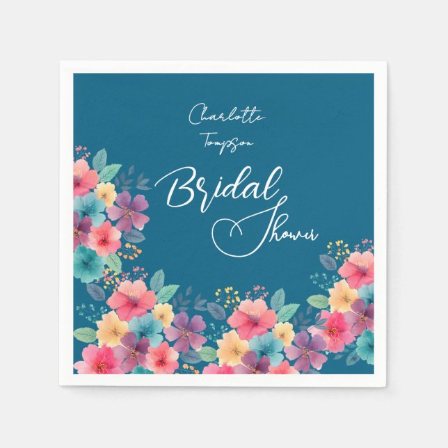 Farbenfrohe Blüten Bridal Bash Serviette (Vorderseite)