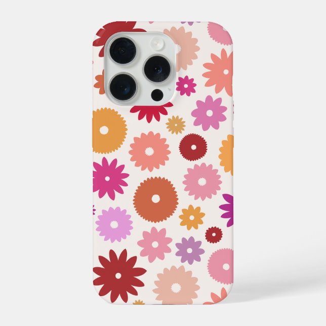 Farbenfrohe Blüten großes Muster iPhone 15 Pro Hülle (Rückseite)