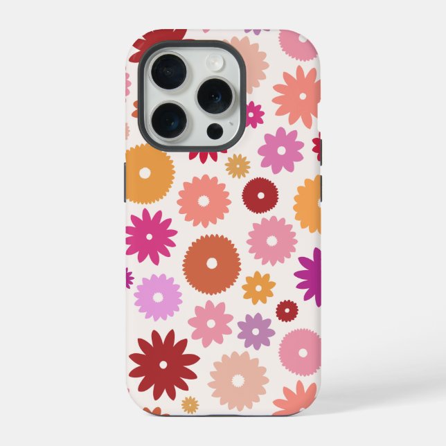Farbenfrohe Blüten großes Muster iPhone 15 Pro Hülle (Rückseite)