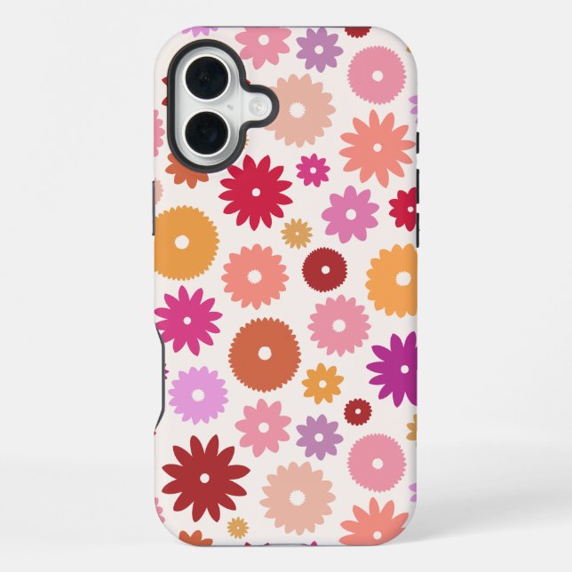 Farbenfrohe Blüten großes Muster iPhone 16 Plus Hülle (Rückseite)