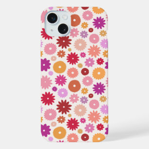 Farbenfrohe Blüten Wiederholungsmuster iPhone 15 Plus Hülle