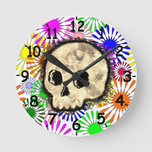 Farbenfrohe Blütenburgen Wasserfarbe Runde Wanduhr (Vorderseite)