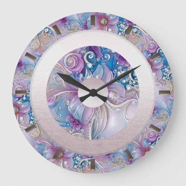 Farbenfrohe Blütenfrühstücksblume Große Wanduhr (Vorderseite)
