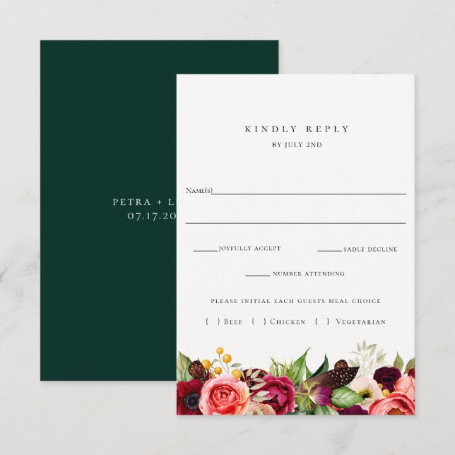 Farbenfrohe Blütenhochzeit mit Wahlkarte RSVP Karte (Vorne/Hinten)