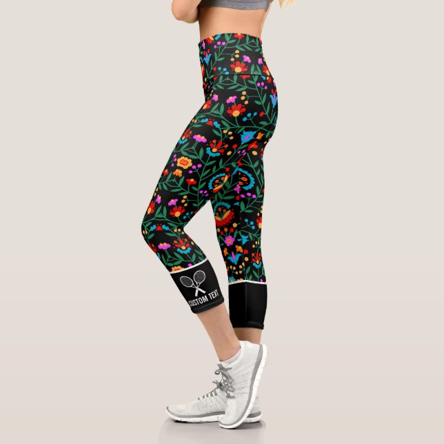 Farbenfrohe Blütenpraxis, individuelles Tennislogo Capri Leggings (Links)