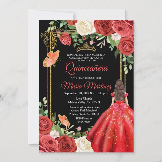 Farbenfrohe Blütenschmetterling Quinceanera Geburt Einladung (Vorderseite)