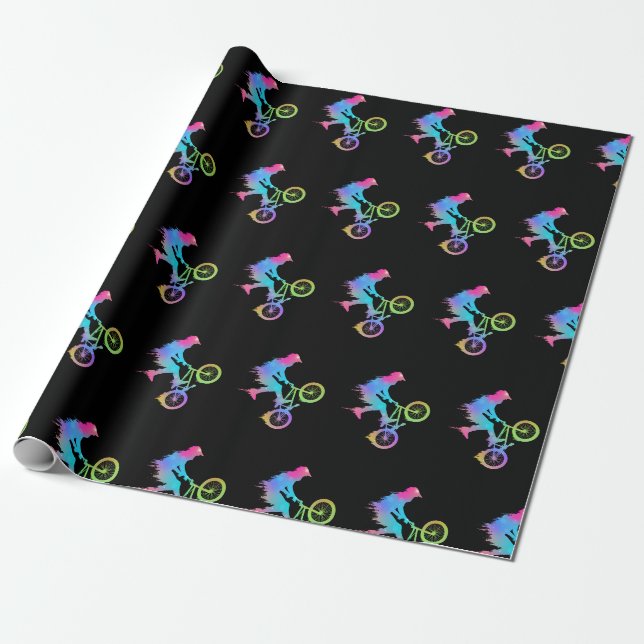 Farbenfrohe BMX Bike Girls Bicycle Geschenkpapier (Ungerollt)