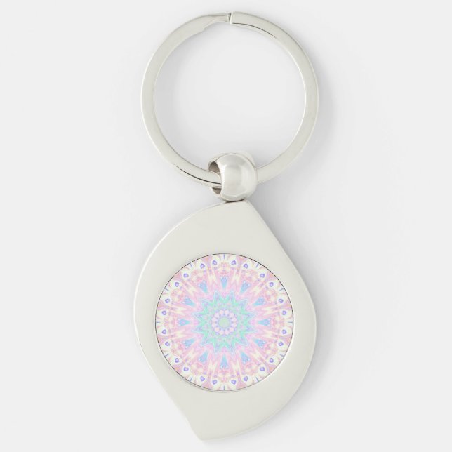 Farbenfrohe Bohemische Trippy Bright Pastel Mandal Schlüsselanhänger (Vorderseite)