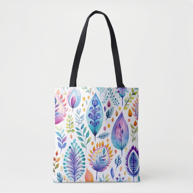 Farbenfrohe Boho-Blätter & Federn Tasche (Vorderseite)