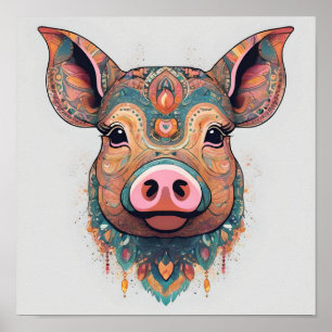 Farbenfrohe Boho-Boheme-Schwein-Scherz-Wandkunst Poster