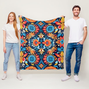 Farbenfrohe Boho Floral Elegante: Vibrant Mandala Fleecedecke